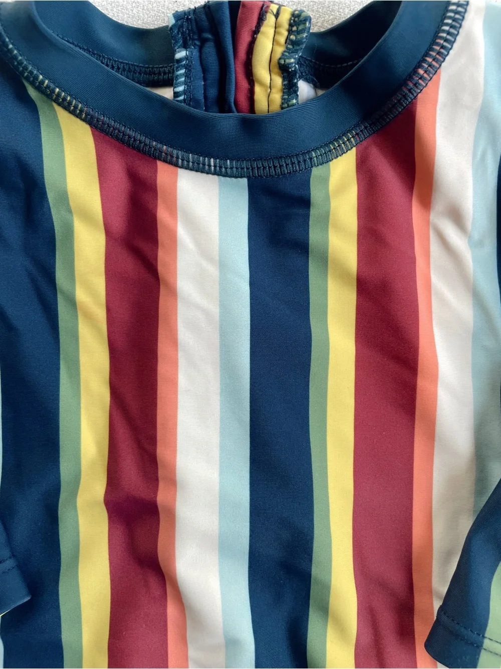 RUFFLEBUTTS Swimsuit Bathing Suit Rash Guard Stripe One Piece Sunset Stripe Navy